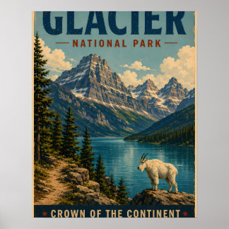Vintage Glacier National Park Poster with Rugged P