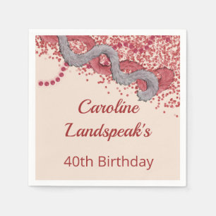 Vintage Glam 40th Birthday Red Feathers, Any Age Napkin