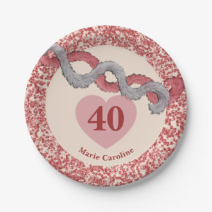 Vintage Glam 40th Birthday Red Feathers Paper Plate