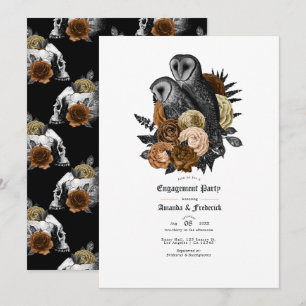 Vintage Glam Amber Owls Gothic Engagement Party Invitation