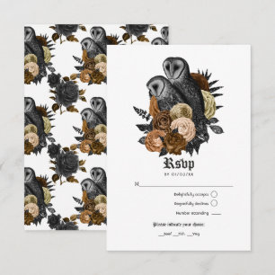 Vintage Glam Amber Owls Gothic Wedding RSVP Card
