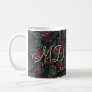 Vintage Glam Floral Dark Emerald Plum Motif Coffee Mug