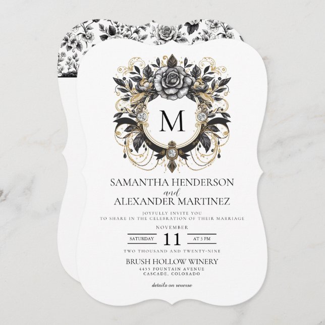 Vintage Glam Floral Invitation (Front/Back)