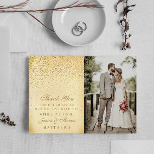 Vintage Glam Gold Confetti Wedding Photo Thank You Card