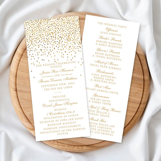 Vintage Glam Gold Confetti Wedding Program Rack Card (Creator Uploaded)