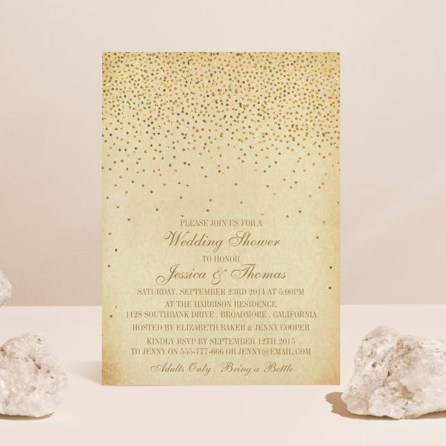 Vintage Glam Gold Confetti Wedding Shower Invitation (Creator Uploaded)
