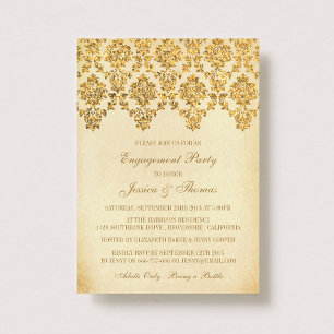 Vintage Glam Gold Damask Engagement Party Invitation