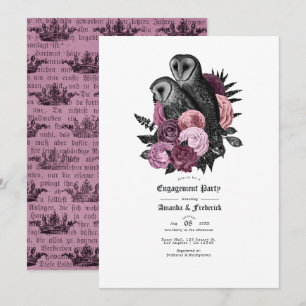 Vintage Glam Mauve Owls Gothic Engagement Party Invitation