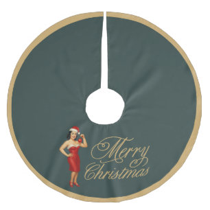 Vintage glam pin-up Christmas gal Brushed Polyester Tree Skirt
