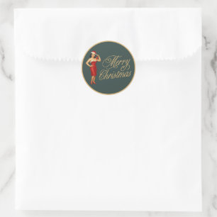 Vintage glam pin-up Christmas gal Classic Round Sticker
