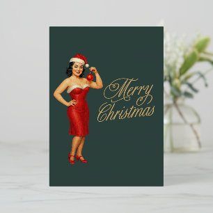 Vintage glam pin-up Christmas gal Foil Holiday Card
