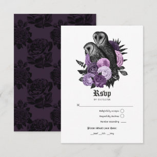 Vintage Glam Purple Owls Gothic Wedding RSVP Card