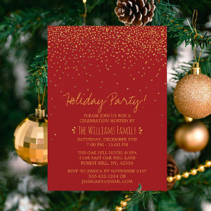 Vintage Glam Red & Gold Holiday Party Invitation