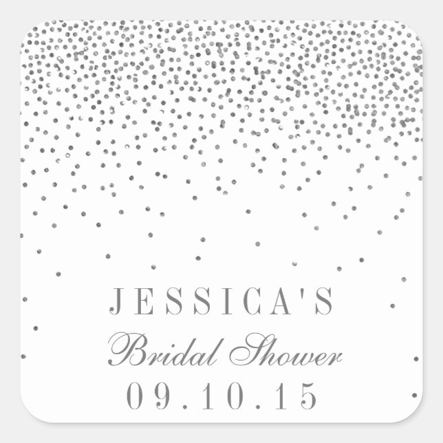 Vintage Glam Silver Confetti Bridal Shower Square Sticker (Front)