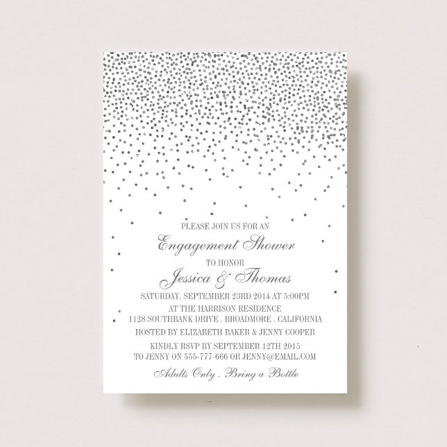 Vintage Glam Silver Confetti Engagement Shower Invitation (Creator Uploaded)
