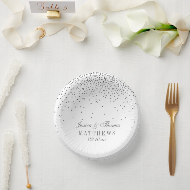 Vintage Glam Silver Confetti Wedding Paper Plate (Wedding)
