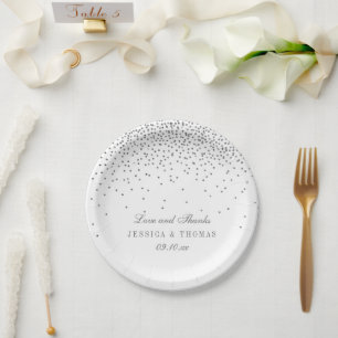 Vintage Glam Silver Confetti Wedding Paper Plates
