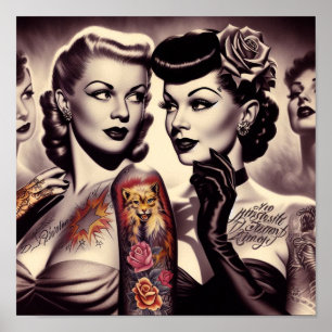 Vintage Glam Tattoo Pinups Poster