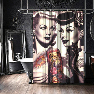 Vintage Glam Tattoo Pinups Shower Curtain