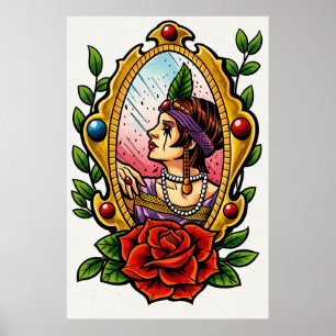 Vintage Glamour – 1920s Woman in Mirror Frame Poster