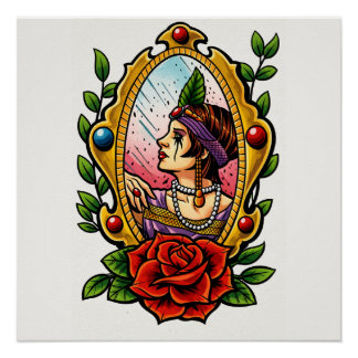 Vintage Glamour – 1920s Woman in Mirror Frame Poster