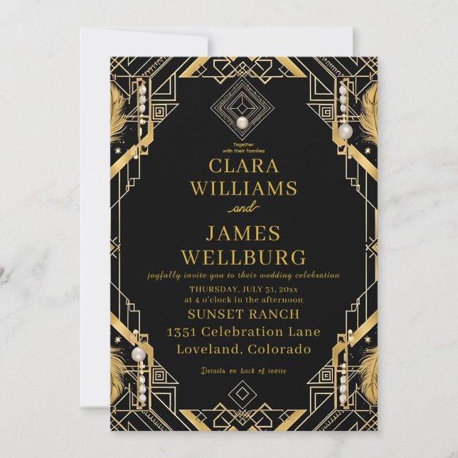 Vintage Glamour Art Deco Wedding Invitation (Front)