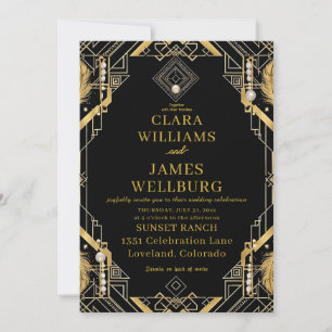 Vintage Glamour Art Deco Wedding Invitation