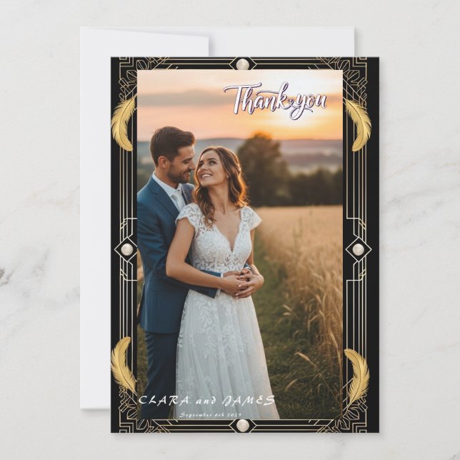 Vintage Glamour Art Photo Wedding Thank You Card (Front)