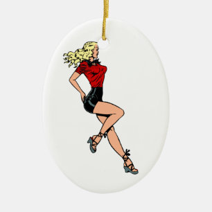 Vintage Glamour Girl Next Door, Blonde Blombshell Ceramic Tree Decoration