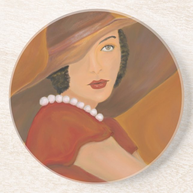 Vintage Glamour Girl Painting Coaster (Front)