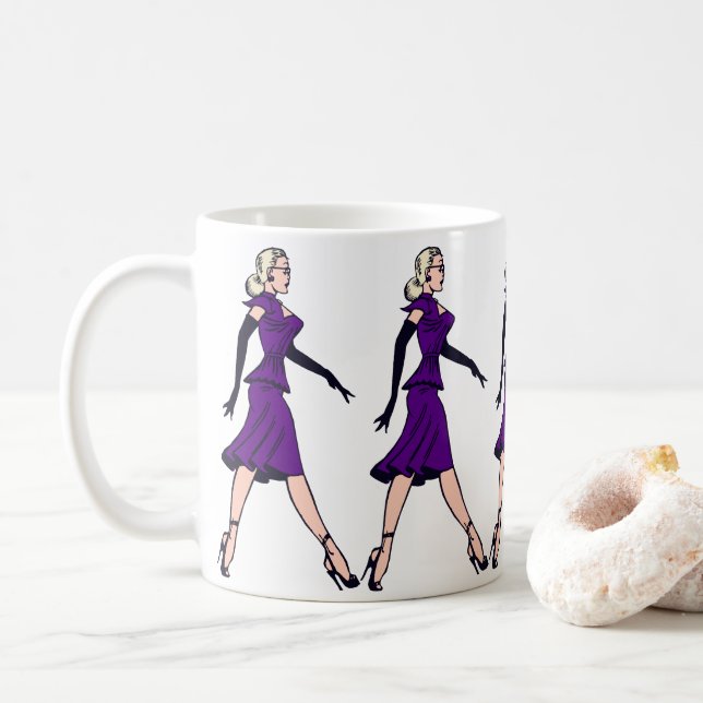 Vintage Glamour Girl, Retro Blonde Secretary Coffee Mug (With Donut)