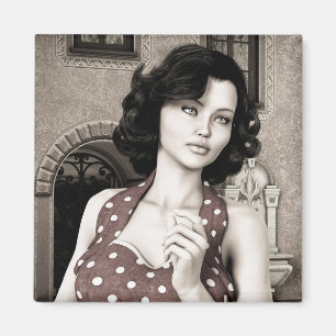 Vintage Glamour Woman Portrait Art Magnet
