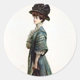 Vintage Glamourous Lady Fashion Illustration  Classic Round Sticker