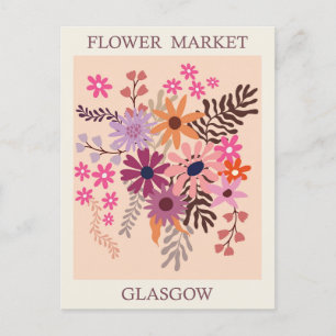 Vintage Glasgow Scotland Flower Market Travel Postcard