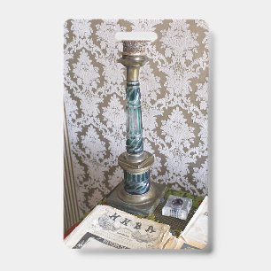 Vintage glass candleholder ID badge