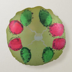 Vintage Glass Christmas Ball Green Painted Floral Round Cushion