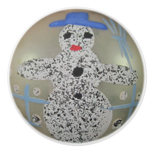 Vintage Glass Christmas Ball Snowman Hand Painted Ceramic Knob
