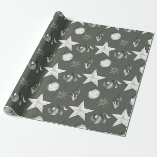 Vintage Glass Ornaments & Stars On Dark Grey Wrapping Paper