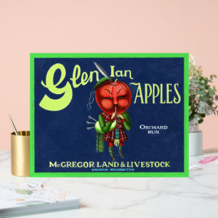 Vintage Glen Ian Apples Logo, Hooper, Washington,  Acrylic Sign