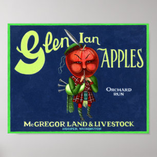 Vintage Glen Ian Apples Logo, Hooper, Washington,  Poster