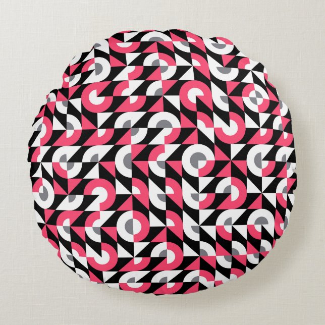 Vintage Glitch: Geometric Abstract Pattern Round Cushion (Front)