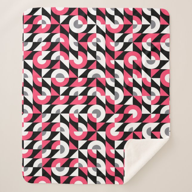 Vintage Glitch: Geometric Abstract Pattern Sherpa Blanket (Front)