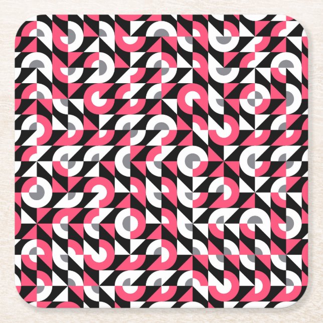 Vintage Glitch: Geometric Abstract Pattern Square Paper Coaster (Front)