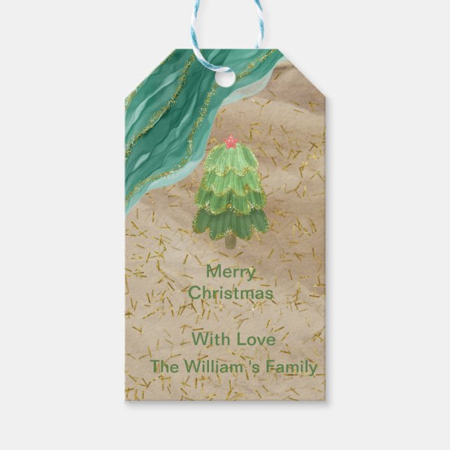 Vintage glitter Christmas tree  Gift Tags (Front)