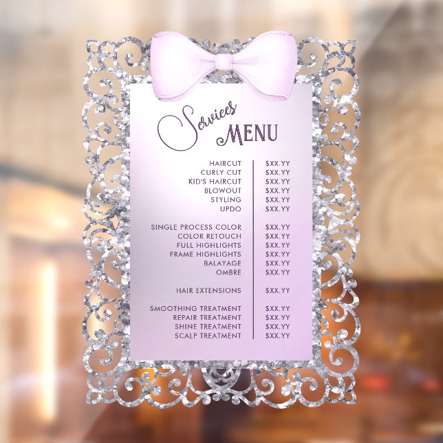 Vintage Glitter Frame Lilac Bow Services Menu (Sheet 2)