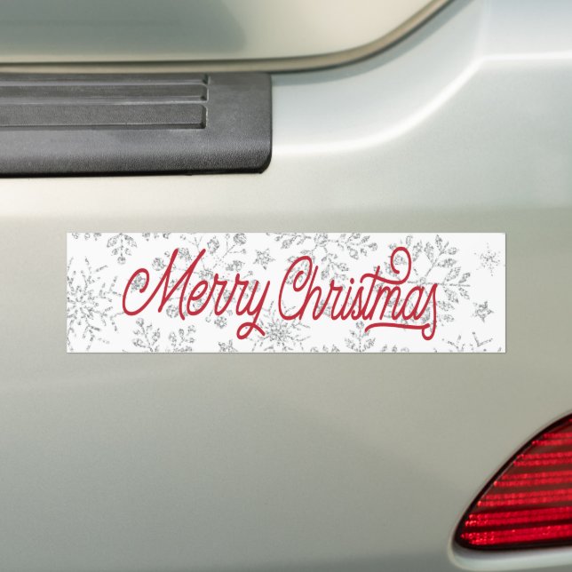 Vintage Glitter Snowflake Merry Christmas Bumper Sticker (On Car)