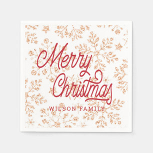 vintage glitter snowflake merry christmas monogram napkin