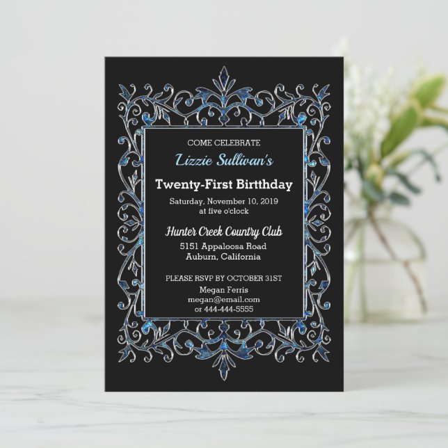 Vintage Glitzy Border Birthday Invitation (Standing Front)