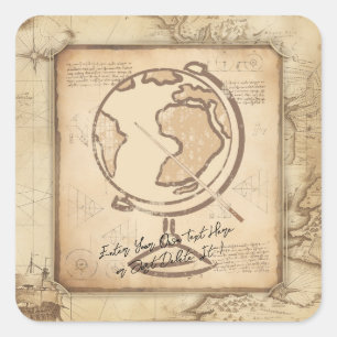 Vintage Globe. Geography & History Teacher Gift Square Sticker