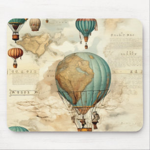 Vintage Globe Hot Air Balloon Antique Map Mouse Pad
